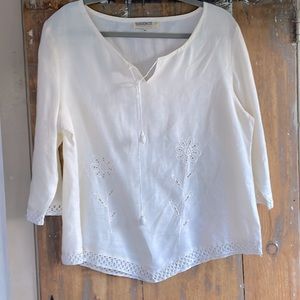 Essence Couture White Cotton Embroidered and Lace Pullover Top 3/4 Sleeve Size M